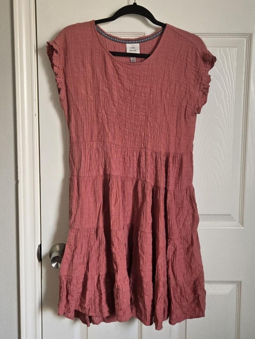 Knox Rose Pink A Line Mini Tiered Slip On Dress
